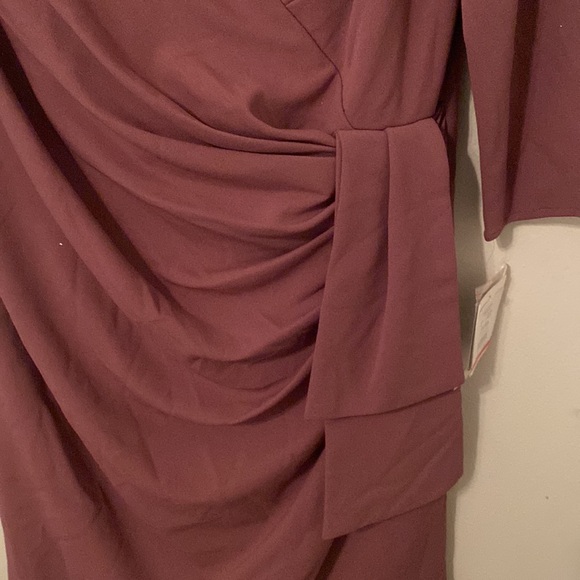 Oleg Cassini Knee Length Crepe Dress with Cascade in Color Chianti [Size: 14] - Picture 10 of 16